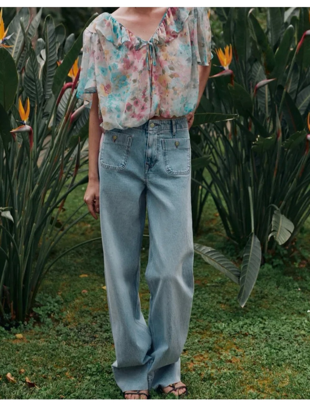 Zara Light Blue High-Rise Wide Leg Jeans